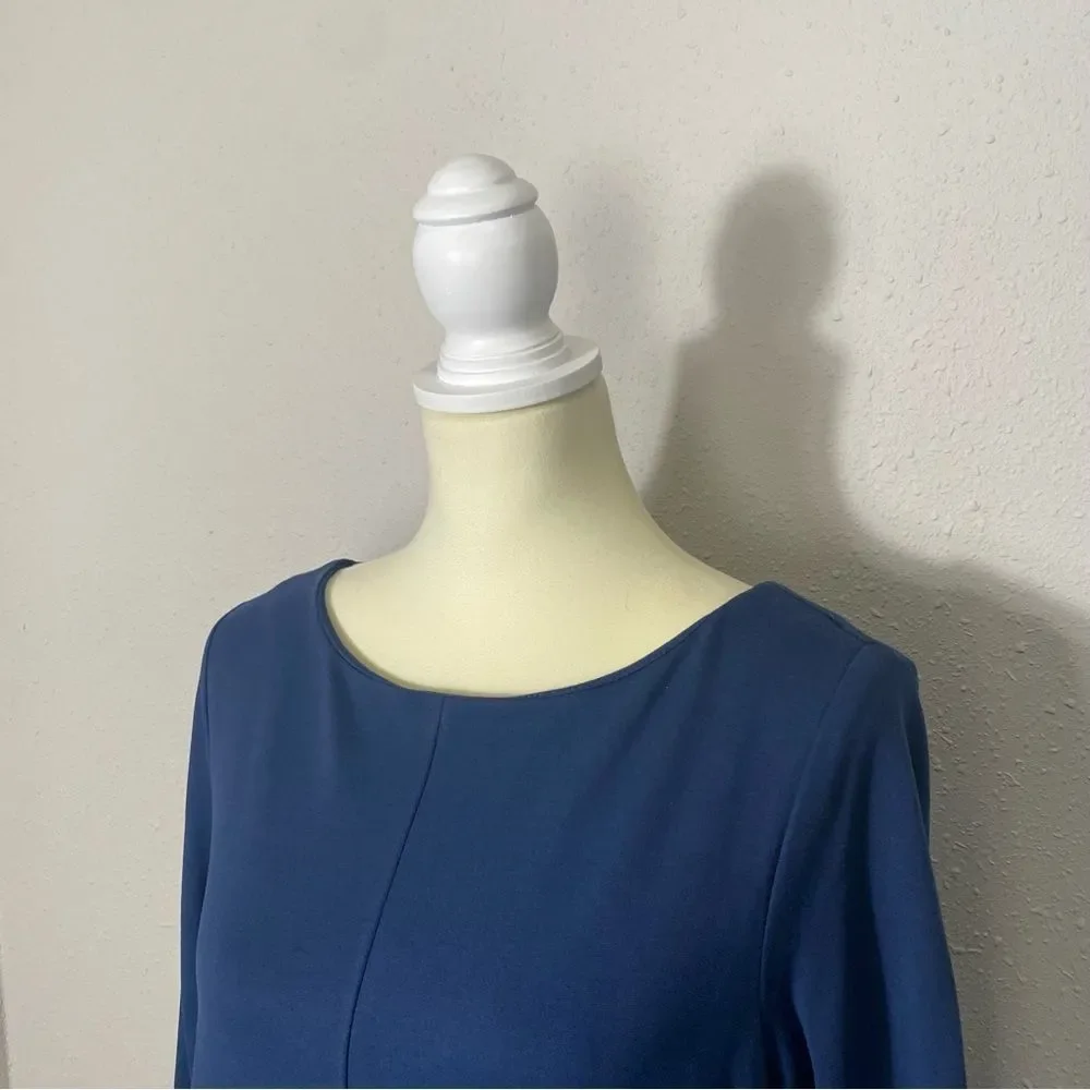 J.Jill Ponte Knit Crew Neck 3/4 Sleeve Shift Dress In Blue Women's Size Medium
